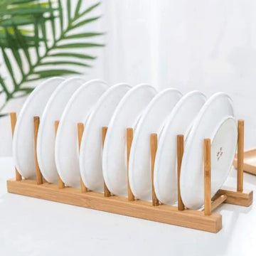 Wooden Dish Rack & Plate Holder – Vertical Kitchen Cabinet Organizer for Plates, Lids & Cutting Boards(8 Slots)