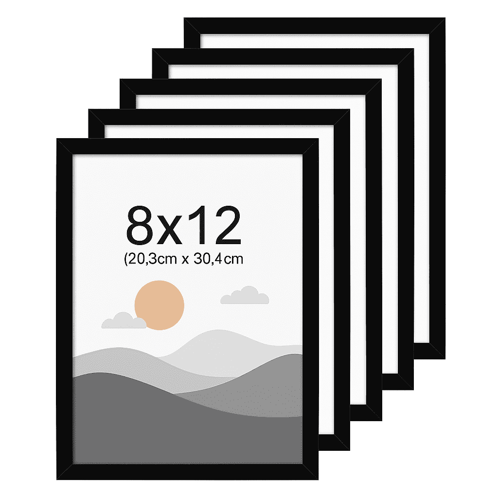 Set of black picture frames in 8 x 12 inch size