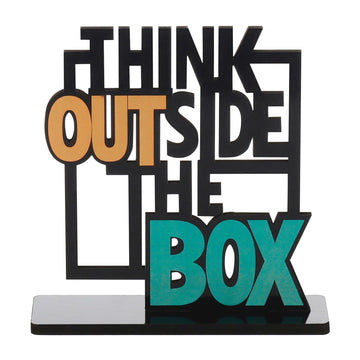 Motivational Wooden 'Think Outside The Box' Quote Showpiece – Decorative Home & Office Tabletop and Bookshelf Décor Item